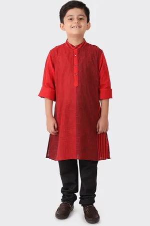 Fabindia Boys Red Striped Cotton Kurta
