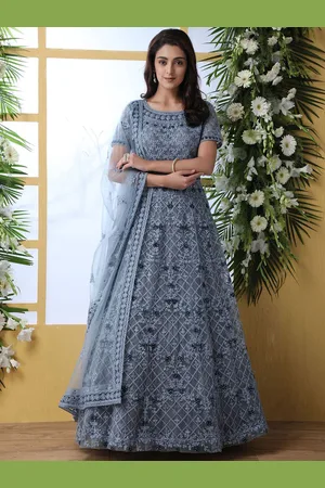 APNISHA Floral Embroidered Net Semi-Stitched Gown With Dupatta