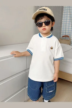 LULU & SKY Boys Graphic Printed Mandarin Collar Cotton T-shirt