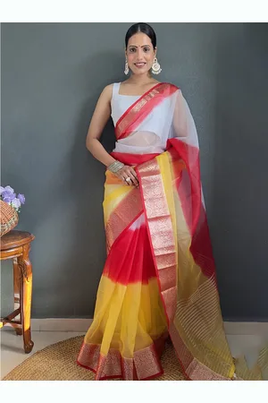 DIVASTRI Tie and Dye Zari Woven Design Saree