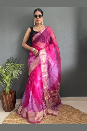 DIVASTRI Tie and Dye Zari Organza Saree
