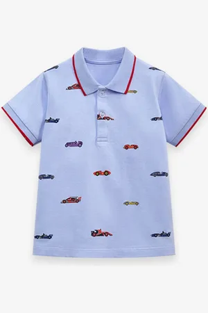 LULU & SKY Boys Conversational Printed Polo Collar Cotton T-shirt
