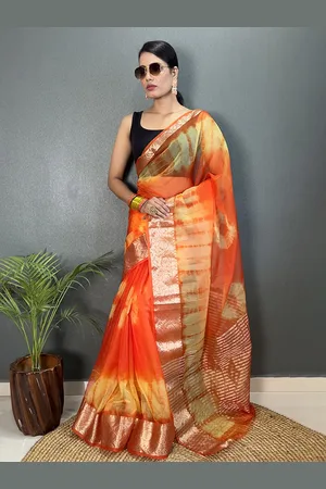 DIVASTRI Tie and Dye Zari Dyed Organza Saree