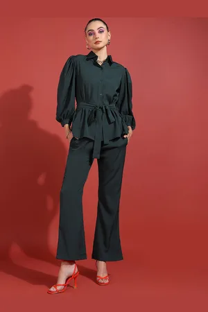 DressBerry Green Shirt Collar Long Sleeves Shirt With Trouser