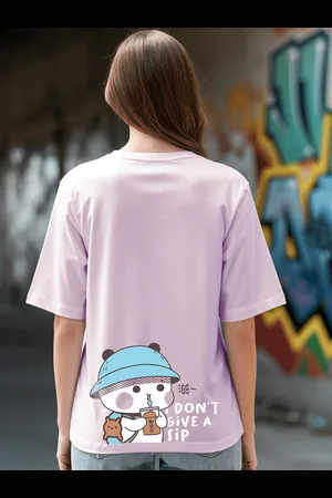 Bewakoof Women Purple & Blue Printed Cotton Drop-Shoulder Sleeves Oversized T-shirt