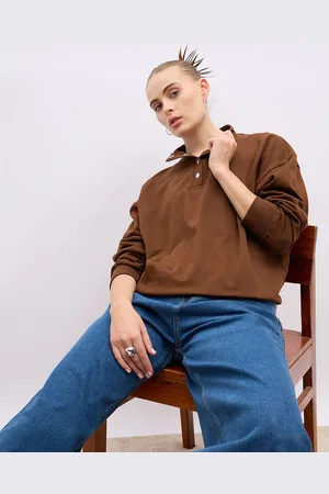 Styli Women Oversize Fit Regular Length Button Placket Sweatshirt