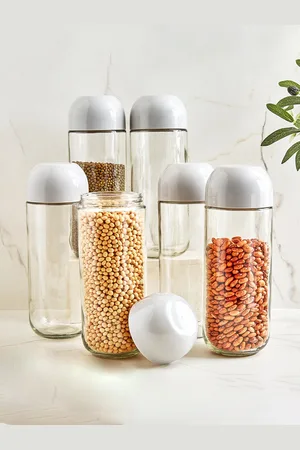 Home Centre Corsica Hipo Siattle Transparent 6 Pieces Glass Storage Jars-1 l