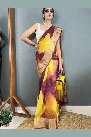 DIVASTRI Tie and Dye Woven Design Zari Organza Saree
