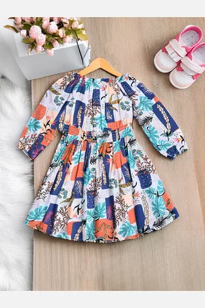 Bella Moda Girls Floral Printed Cotton Fit & Flare Dress
