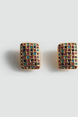 MANGO Stone Studded Square Drop Earrings