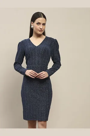 MADAME Women Self Design V-Neck Sheath Dress