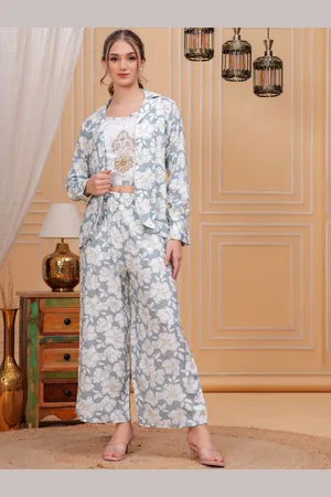 Kalini Printed Round Neck Pure Cotton Top And Jacket With Trouser