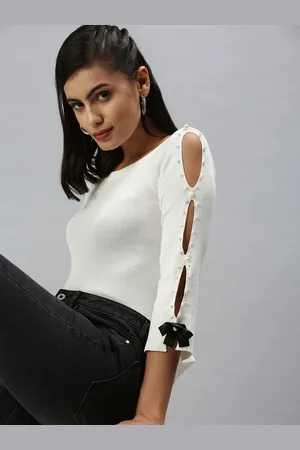 SHOWOFF Women Flared Sleeve Studded Top