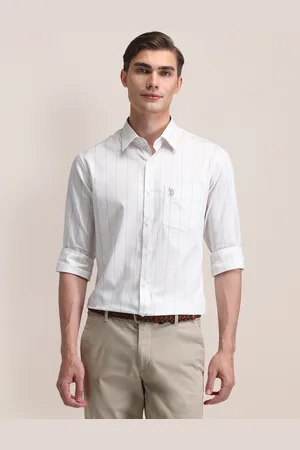 U.S. Polo Assn. Men Classic Cutaway Collar Vertical Striped Cotton Formal Shirt