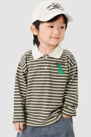 LULU & SKY Boys Striped Polo Collar Cotton Relaxed Fit T-shirt