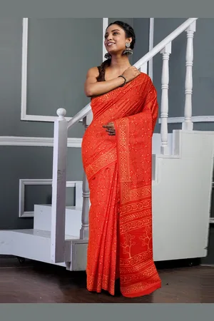 Unnati Silks Ethnic Motifs Pure Cotton Handloom Block Print Saree