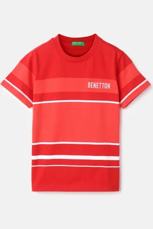 Benetton Boys Striped Round Neck Pure Cotton T-shirt