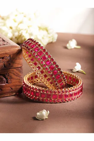 Rubans Set Of 2 Gold Plated Artificial Stones Bangles