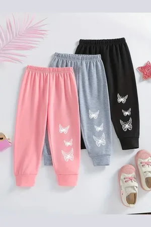BAESD Girls Pack Of 3 Printed Cotton Joggers