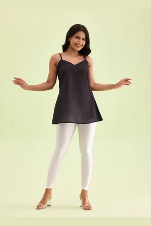 GO COLORS Women White Solid Skinny Fit Shimmer Ankle-Length Leggings