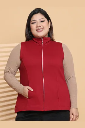 theRebelinme Women Plus Size Mock Collar Solid Fleece Casual Gilet Jacket