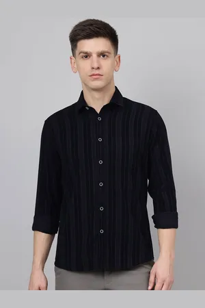 Richlook Men Comfort Fit Spread Collar Vertical Striped Cotton Casual Shirt