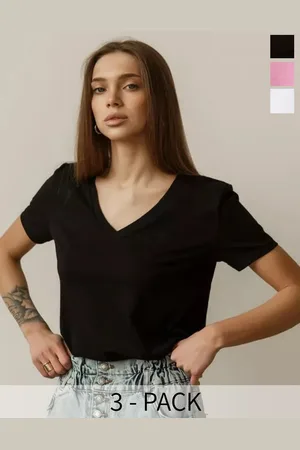 Color Capital Women 3 V-Neck Drop-Shoulder Sleeves Pockets T-shirt