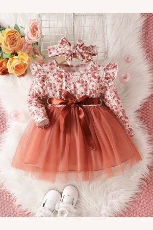 Miss & Chief Girls Floral Print Net Fit And Flare Dress With Bow