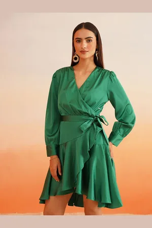 BEATNIK V-Neck Cuffed Sleeves Wrap Dress