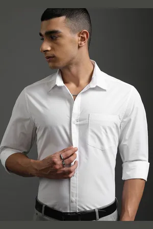 Highlander Men Spread Collar Solid Cotton Slim Fit Formal Shirt