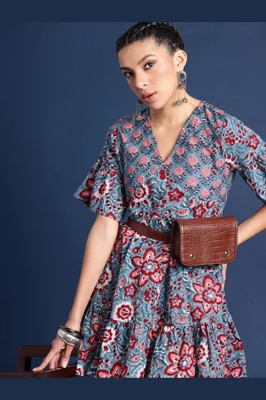 Taavi Indie Floral Printed Pure Cotton Sanganeri Ethnic Dresses