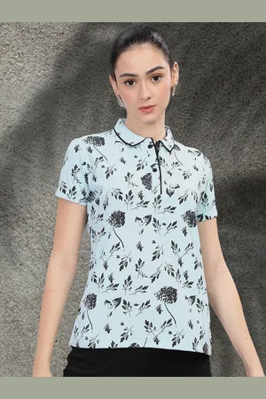 STELLERS Women Floral Printed Polo Collar T-shirt