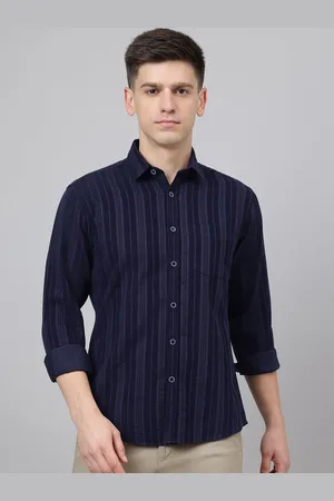 Richlook Men Comfort Fit Spread Collar Vertical Striped Cotton Casual Shirt