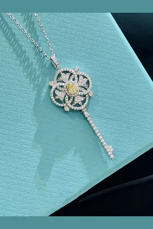 Designs & You Silver-Plated American Diamond Studded Key Shaped Pendant Chain