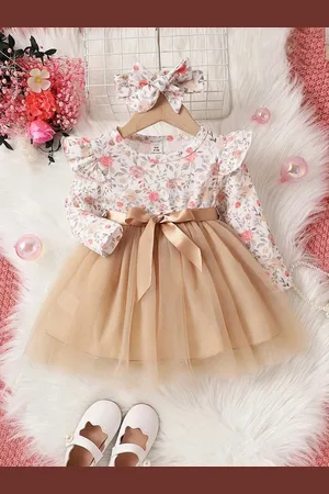 Miss & Chief Girls Floral Print Net Fit And Flare Dress With Bow