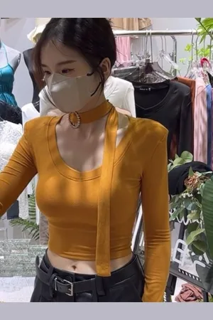 HERE&NOW Women Extended Sleeves Crop Top