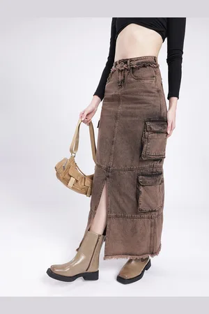 DressBerry Women Urban Dope Cargo Style Front Slit Straight Maxi Skirt