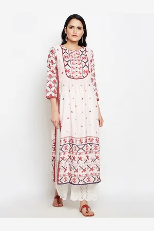 BE INDI Women Pink & Red Printed Straight Kurta