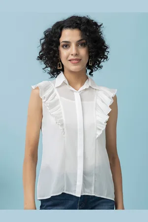 BEATNIK Georgette Shirt Collar Sleeveless Top