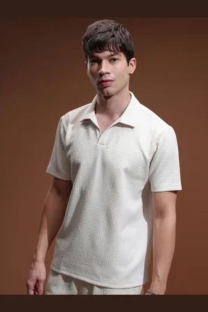 Highlander Men Self Design Polo Collar Relaxed Fit T-shirt