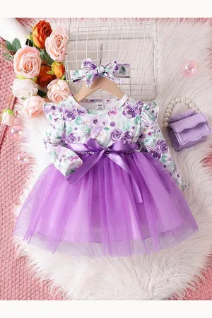 Miss & Chief Girls Floral Printed Belted Tulle Fit & Flare Dress With Headband