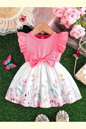 BAESD Girls Floral Printed Flutter Sleeves A-Line Dress