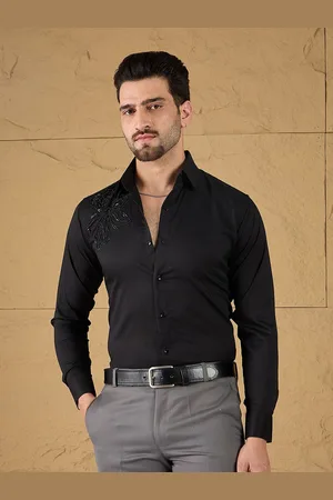 Yours Men Slim Fit Spread Collar Solid Cotton Party Shirt