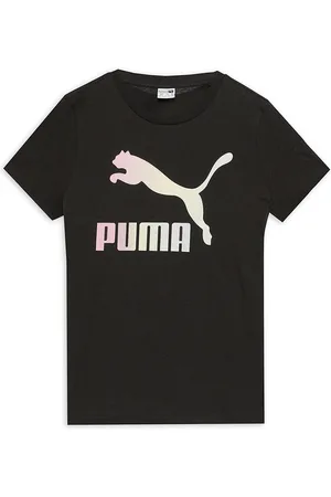 PUMA Girls CLASSICS Shiny Brand Logo Pure Cotton T-shirt