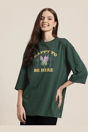 HERE&NOW Women Typography Printed Oversized Longline T-shirt