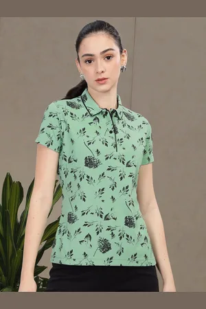 STELLERS Women Floral Printed Polo Collar T-shirt