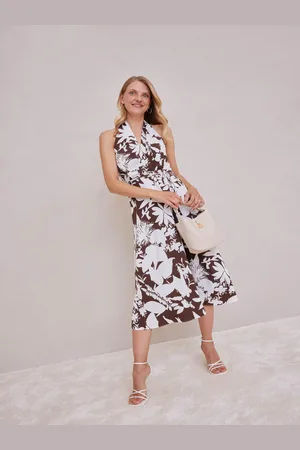 DeFacto Women Floral Printed Halter Neck A-Line Midi Dress