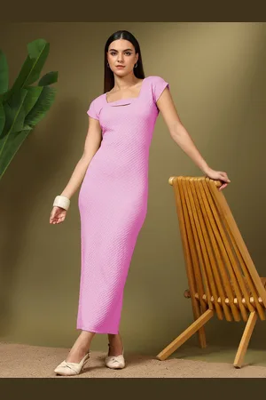 KOTTY Women Self Design Keyhole Neck Maxi Dress