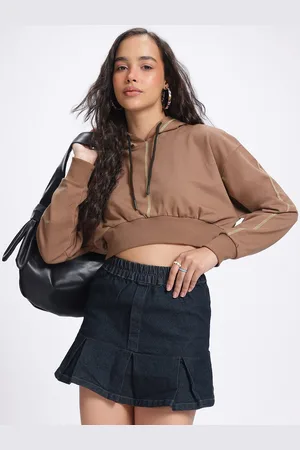 DressBerry Flip Stitch Drop-Shoulder Sleeves Crop Hooded Sweatshirt