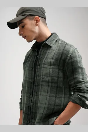 Highlander Men Herringbone Melange Textured Checked Relaxed Overshirt